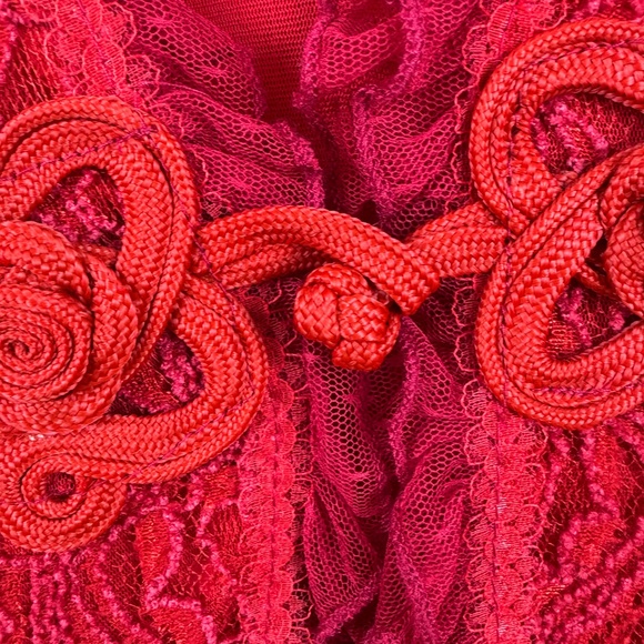 PRETTY ANGEL Gorgeous Red Gypsy Goth Boho Lace One Button Ruffle Top / Size XL - Picture 4 of 16